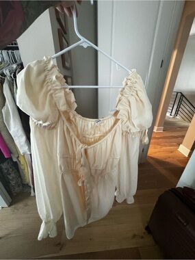 Rumored Cream Ruffled Peasant Mini Dress